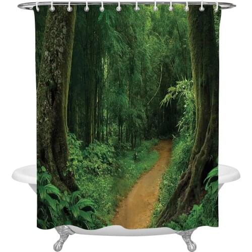 Road Forest Trees Leaves Bathroom Shower Curtain Polyester Fabric Waterproof Shower Curtains with Hooks