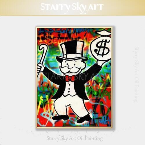 Artist Hand-painted High Quality Modern Fine Art Moneybags Rich Man Oil Painting on Canvas Pop Art Oil Painting for Decoration