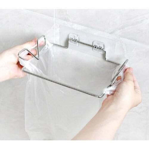Kitchen Trash Rack Cabinet Door Garbage Bags Holder Stainless Steel Closet Garbage Storage Holder Home Kitchen Storage Supplies