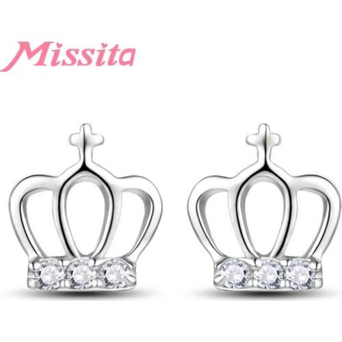 MISSITA 2019 NEW Crown Zircon Earrings For Women Silver Color Fashion Jewelry Girlfriend Party Gift Hot Sale Dropshipping