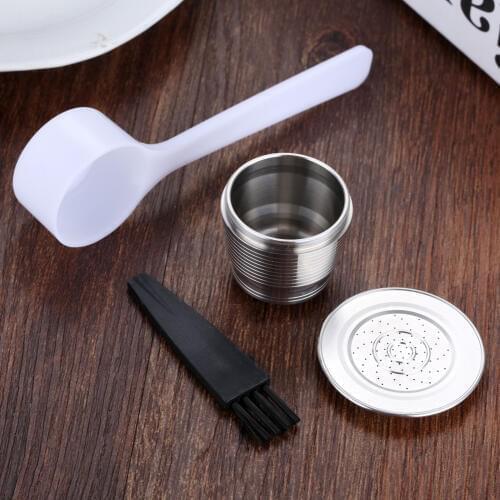 Stainless Steel Refillable Coffee Capsule Fit For Nesspresso Coffee Machine Coffee Milk Powder Reusable Filter +Spoon +Brush