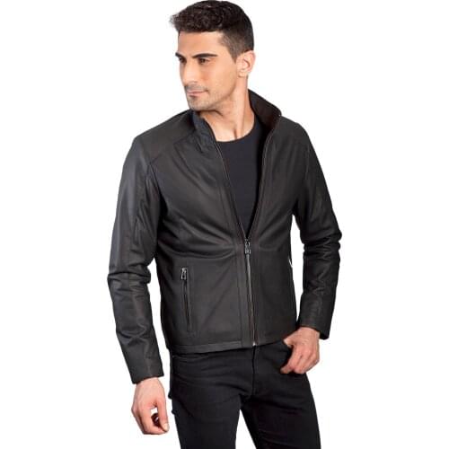 2020 New Real Leather Mens Winter Autumn Black Zipper jacket