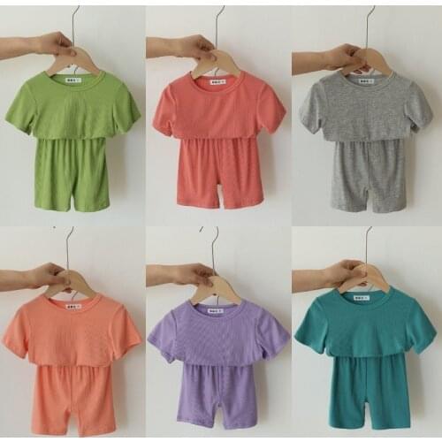 Baby Boys Girls Pajama Set Kids Toddler Pure Cotton Soild Color Short-sleeved Sleepwear Pijama Set for Children Clothes