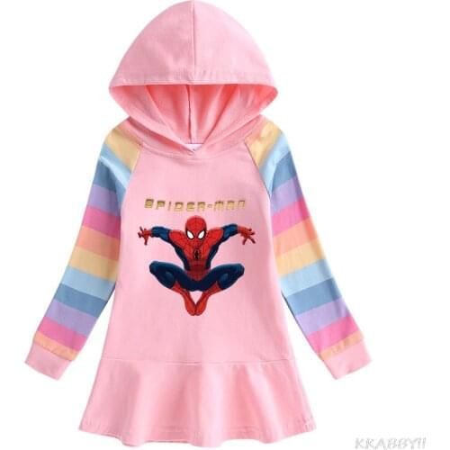 Disney Spider-man Dress For Baby Girls Dress Autumn Cartoon Baby Cotton Flounced Dress Kids Casual Clothes