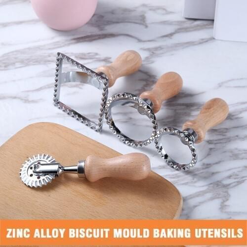 Round/Square Shape Pastry Maker Dumpling Wrapper Cutter Ravioli Stamp Pasta Molding Press with Wooden Handle Home Kitchen Tools