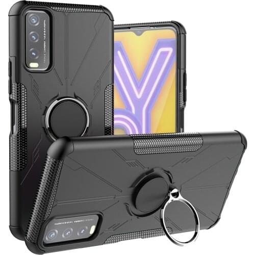 Shockproof Armor Case for VIVO Y20 Y20S Y12S Magnetic Metal Ring Stand Holder Soft TPU Bumper Hard PC Protective Back Cover