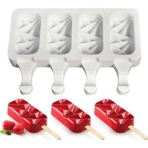Silicone Ice Cream Molds 4 Cell Ice Cube Tray Food Safe Popsicle Maker DIY Homemade Freezer Ice Lolly Mould Home Ice Cream Tools
