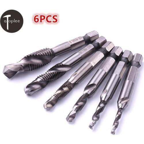 Atoplee 6 PCS HSS Hex Shank Drill Bit Screw Tap M3,M4,M5,M6,M8,M10 Metric Tapping Metal Drilling Tools