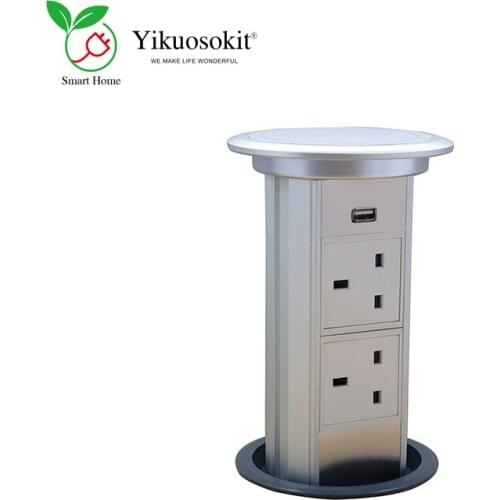 Hot Sales UK Socket 5V 2.1A USB Charging Port Sliver Tabletop Hidden Power Sockets Electrical Pop Up Desktop Outlets CE Rohs