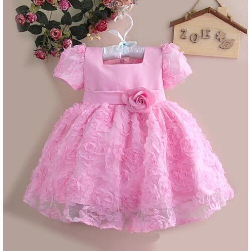 High Quality Baby Christmas Dress Lace Flower Girl Party Dresses Wedding Dress Pink/Purple Retail Free shipping