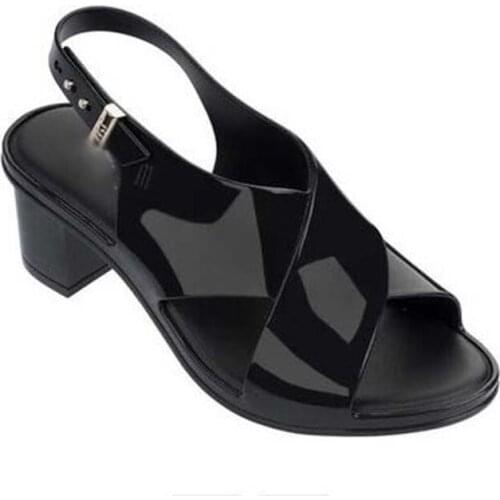 Melissa Heels Slippers Women Summer Sandals Fashion Transparent Coarse-Heeled Jelly Shoes High Heels Candy Shoes EU35-399