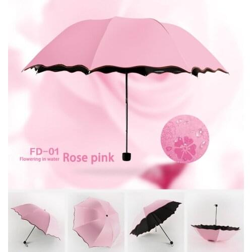 Ladies Portable Umbrellas Windproof 3-Folding Blossoms in Water Changes Color Anti-UV Sun/Rain Umbrella B99