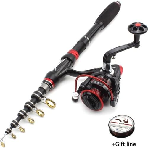 1.8m 2.4m Fishing rod with reel Carbon Telescopic Fishing Rod and reel set Portable Trout Rod Multifunction Travel pocket Rod