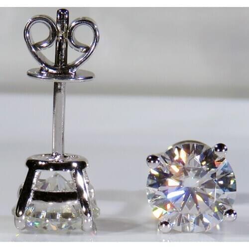 14K Au585 White Gold Women Stud Earrings Moissanite Diamonds 2 Carat Round Elegant Wedding Party Engagement Anniversary Trendy