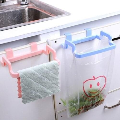 Kitchen Cupboard Back Trash Bag Rack Cabinet Door Garbage Bag Holder Hanging Kitchen Cabinet Hanging Trash Rack kitchen Tools