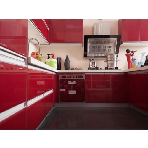 2017 hot sales high gloss lacquer kitchen cabinets red color modern painted kitchen furnitures L1606096