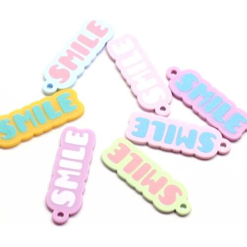 50/100pcs Acrylic Planar Flat Back Resin Cabochons SMILE Letters Small Tags DIY Decoration Craft Jewelry Accessories Charms