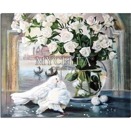 5D DIY Diamond Painting FLOWER Cross Stitch Diamond Embroidery Paintings Home Decoration Rose pigeon Needlework Diamond Mosaic