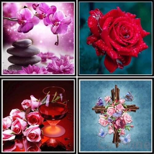 Flower Rose DIY 5D Diamond Painting Cross Stitch Embroidery Mosaic Picture Wall Sticker Full Round&Square Drill Home Decoration
