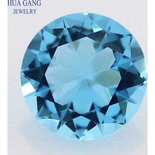 Free Shipping Size 1.0-15mm Medium Sea Blue Round Shape Machine Cut Loose Glass Stone Synthetic Gems For Jewlry