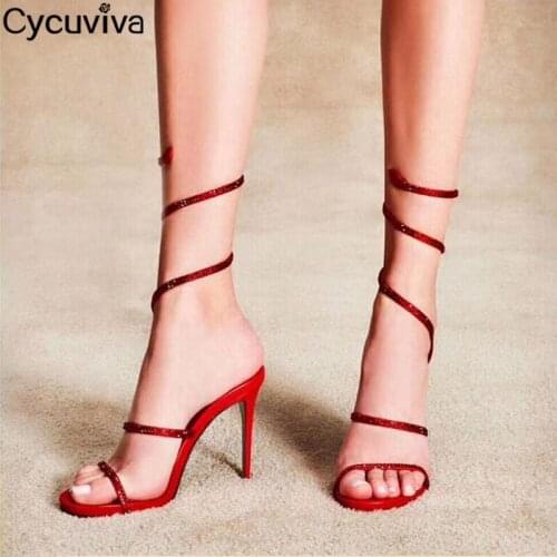 Designer High Heel Shiny Crystal Sandals Women Novelty Summer Party Shoes Female Ankle Wrap Around Women Pumps Wedding Shoes