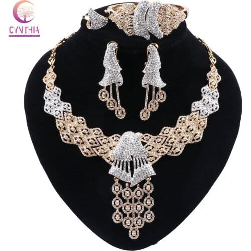 CYNTHIA Best Quality Fashion Bridal Jewelry Set Women Bracelet Ring Necklace Earrings Set Wedding Dress Accessories