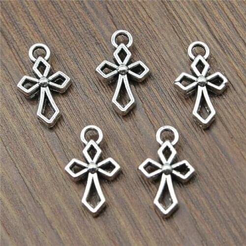 40pcs Charms Double Sided Cross 17x10mm Antique Silver Color Pendants Making DIY Handmade Tibetan Silver Color Jewelry