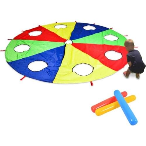 FBIL-Rainbow Parachute Parachute 6 Feet, Play Parachute Outdoor Game (W Mouse) Activity Toy with 3x Air Sticks 2M