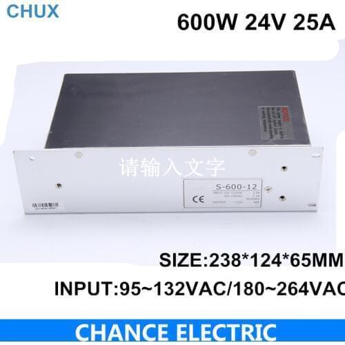Switching power supply 600w 24V 110 or 220VAC single output input 600W 25A for cnc led light(S-600W-24V) free shipping