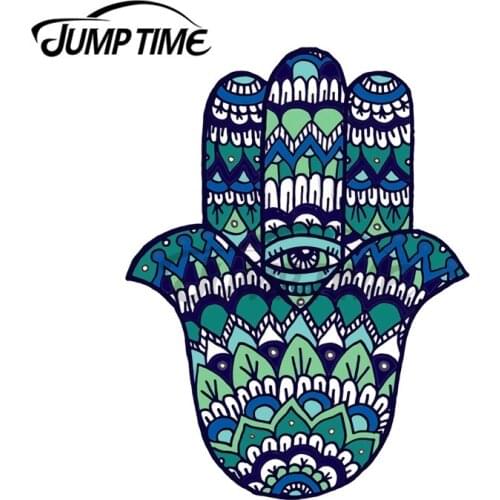 JumpTime 13 x 6.8cm Hamsa Hand BlueGreen Car Stickers and Decals Anime Waterproof Custom Printing 3D Vinyl Material Fine Decor