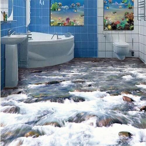 Beibehang painting 3D Wall paper crystal clear river water Bathroom Floor Mural-3d PVC Wallpaper Self-adhesive wall sticker