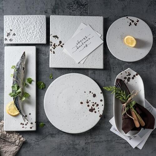 Ceramic tableware breakfast plate flat dish soup plate rice plate salad plate creative dish beef steak plate dinner plates