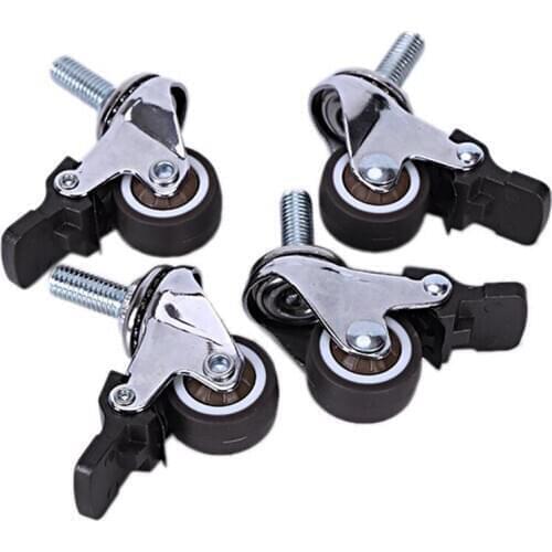 4Pcs Mini Small Casters 1 Inch M8X15Mm Tpe Silent Wheels With Brake Universal Casters Wheel For Furniture Bookcase Drawer
