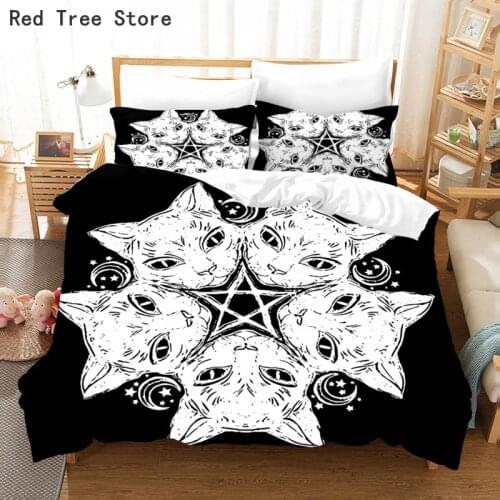 Geometric Flowers Music Design Bedding Set Cat Mysterious Black Duvet Cover King Size Queen Full Double Unique Cartoon Bed Sets