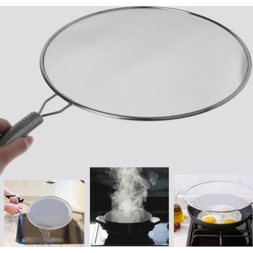 Kitchen Stainless Steel Mesh Splatter Strainer Screen Oil Splash Screen Guard for Frying Cooking Pan