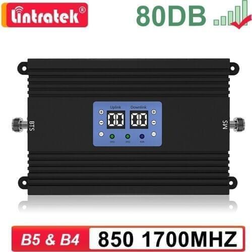 Lintratek 80dB 850 1700 mhz AWS Mobile Phone Amplifier 2G 3G 4G Repeater CDMA 850mhz 1700/2100 B5 B4 Signal Booster Chile MX CO