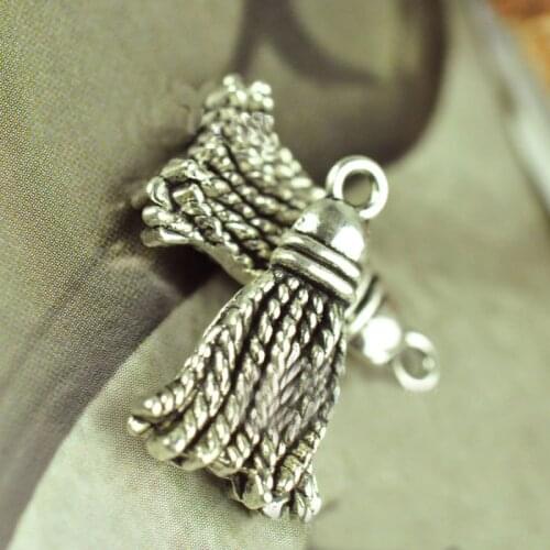 High Quality 20 Pieces/Lot 20mm*12mm Metal Diy Jewelry Making Charm Antique Silver Rope Knot Tibetan Silver Tassels Charms
