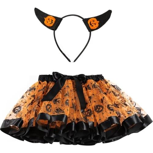 Halloween Baby Girl Skirts Princess Mini Pettiskirt Party Skull Pumpkin Lamps Baby Tutu Rokken Fancy Clothing With Headband
