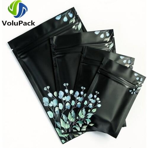 Reusable Ziplock Bags Eco Heat Seal Plastic Bags Black And Flower Printed Tear Notch Pouches Aluminum Foil Mylar Packaging Bags