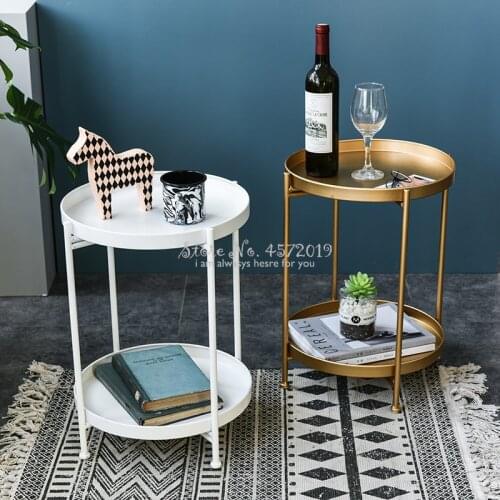 Fashion Iron One Two Layer Coffee Table Round Table Living Room Side Table Detachable Tray Multi-use Home Furniture Storage Rack