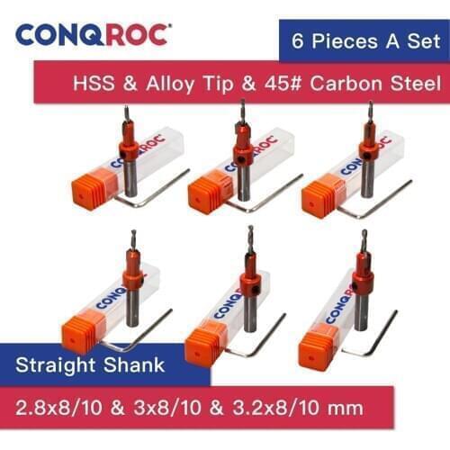 6 Pieces HSS Alloy Tip Steps Countersink Drill Bits Set Reamer Screw Hinge Hole Saw Chamfer Straight Shank Drill Bits Kit