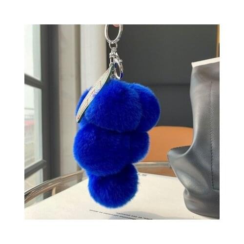 New Fruit Pom Pom Ball Key Chain Rex Rabbit Fur Car Holder Pompom Grape Keychain Women Bag Pendant Charms Key Ring Gift
