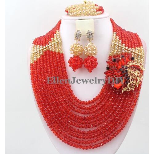 Charming African Nigerian Wedding bridal beads Jewelry Set African style Crystal beaded necklace women Jewelry set W11808