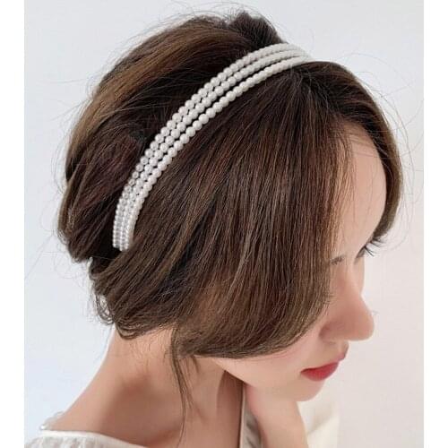 Origin Summer Vintage Three Layers Simulation Pearl Headband for Women Girls Trendy White Round Beaded Hair Accessories Jewelry