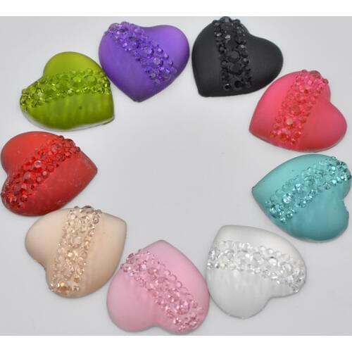 30Pcs 20mm Resin Heart Cats Eye Flatback Rhinestone Wedding Buttons DIY Crafts K92*3