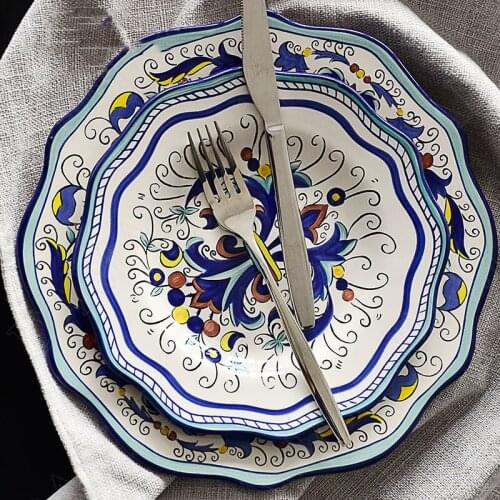 Painted Ceramic Plate Creativity National Customs Western Steak Dish Breakfast Bread Plates European Home Kitchen Tableware