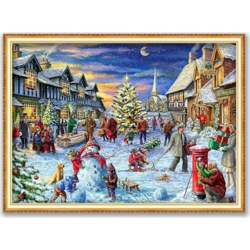 Christmas Village DIY Cross Stitch Embroidery 11CT Kits Needlework Craft Set Cotton Thread Printed Canvas Home Decoration Sell