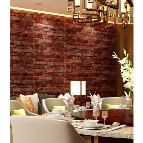 Rustic Vintage 3D Faux Brick Wallpaper Roll Vinyl Old Stone Wall Paper For Restaurant Cafe Decor Colors Yellow Red Black Grey