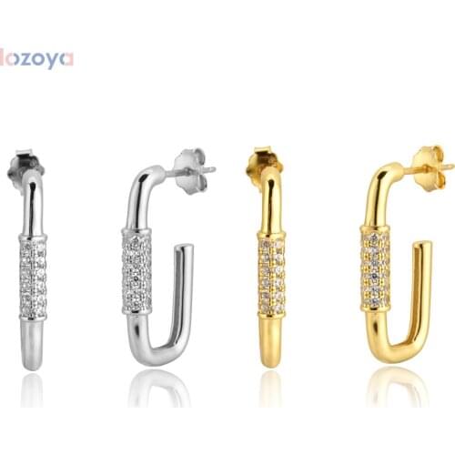 LOZOYA 100% 925 Piercing Rock Punk Luxury Sterling Silver Gold 21mm Hoop Fashion Zircon CZ Luxury Irregular Loop Pendiente