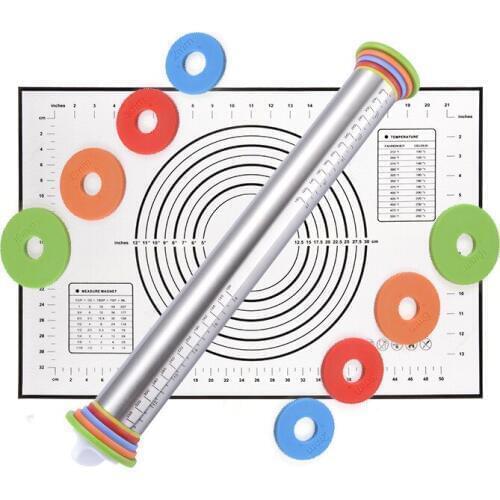 Stainless Steel Rolling Pin with Scale Thickness Adjustable Dough Rolling Kitchen Tools Pastry Roller for Cookie Pastry Pizza